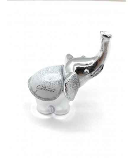 GATTINONI ELEFANTINO 9 CM VETRO DECORATO BIANCO ARGENTO GIO5246
